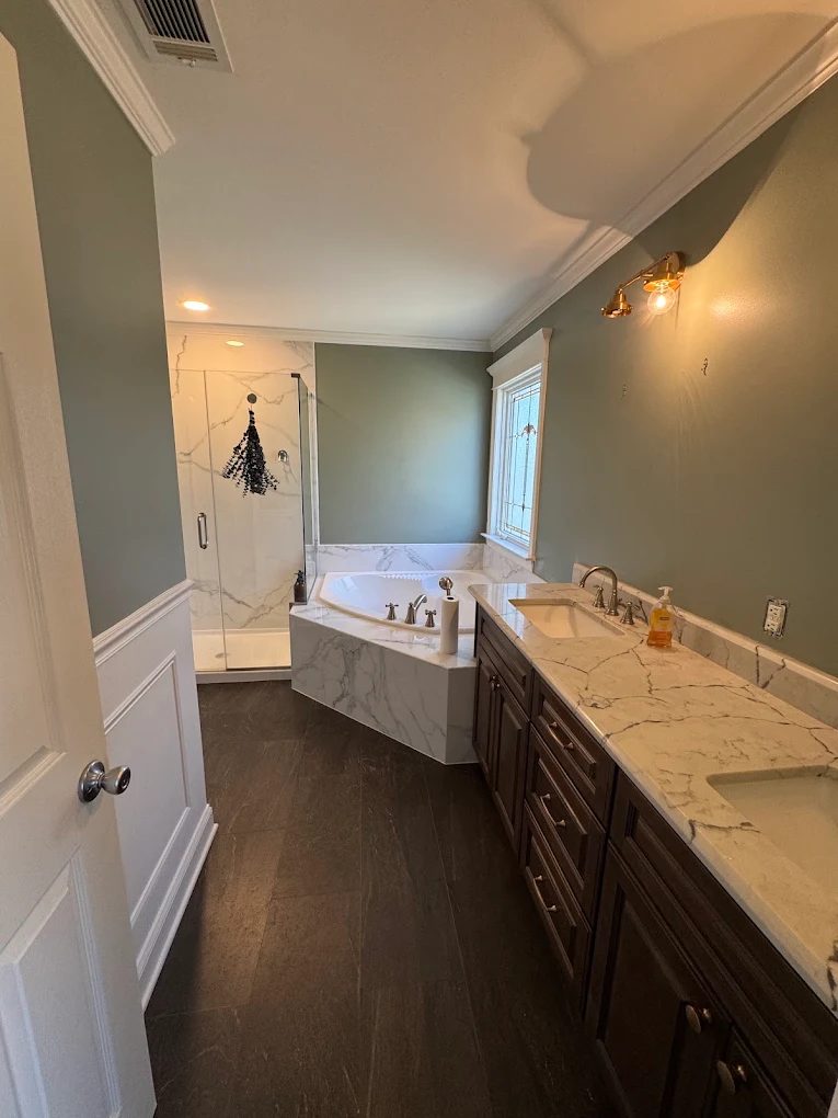 Bathroom with custom built-ins painted by KACE